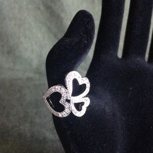 Gemstone czTriple heart Sterling Silver Ring A5